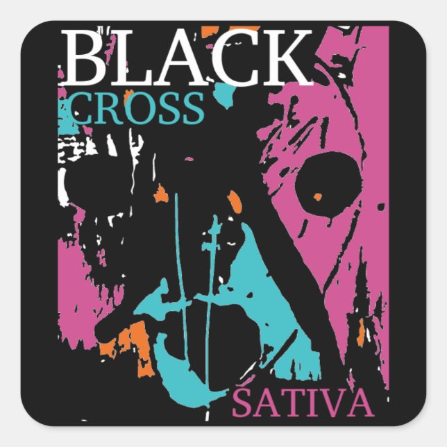 Sticker Carré Croix noire SATIVA (Devant)