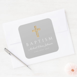 Sticker Carré Croix Religieuse Élégante Baptême Garçon
