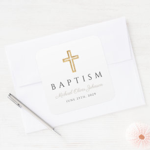 Sticker Carré Croix Religieuse Taupe Élégante Baptême