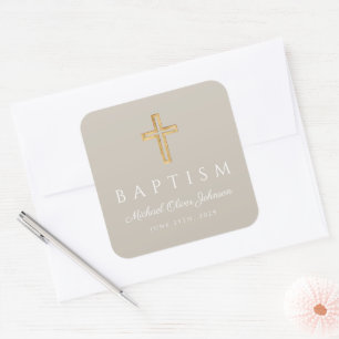 Sticker Carré Croix Religieuse Taupe Moderne Baptême