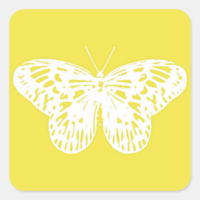 Sticker Carré Croquis à papillon, moutarde jaune et blanc (Devant)