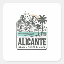 Sticker Carré Croquis d'Alicante Château Santa Bárbara Costa Bla