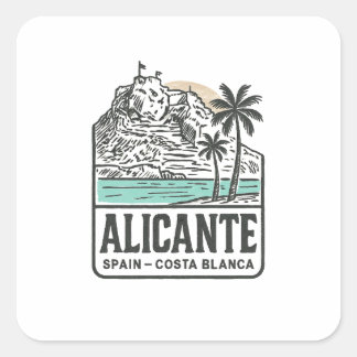 Sticker Carré Croquis d'Alicante Château Santa Bárbara Costa Bla