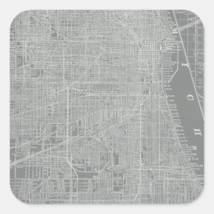 Sticker Carré Croquis de carte de ville de Chicago