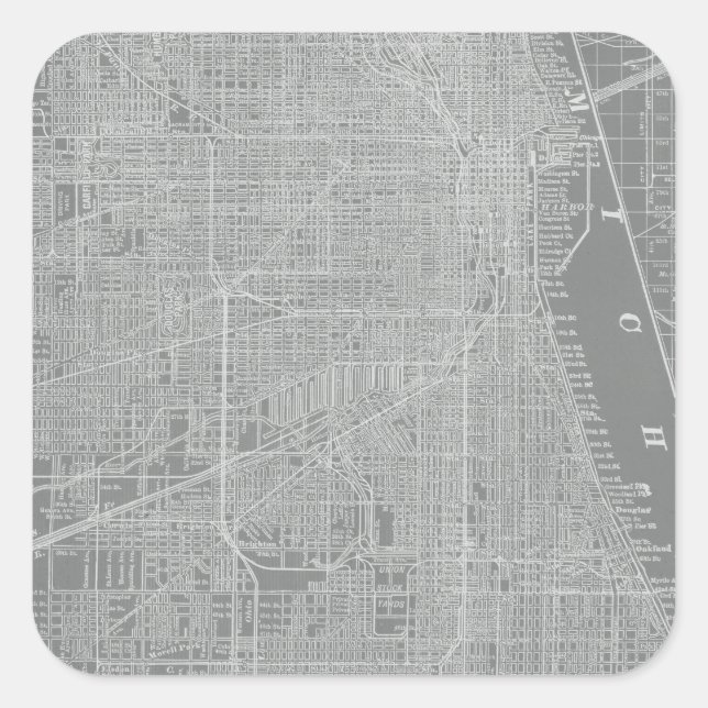 Sticker Carré Croquis de Chicago City Map (Devant)