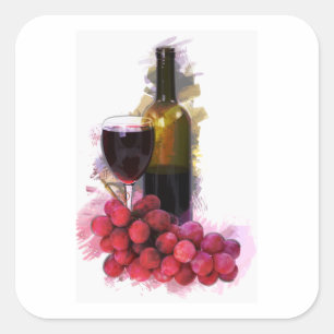 Sticker Carré Croquis de marqueur, verre de vin, bouteille,