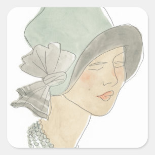 Sticker Carré Croquis de mode d'aileron - femme avec le