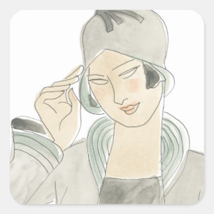 Sticker Carré Croquis de mode Flapper