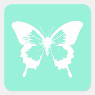 Sticker Carré Croquis papillon, aqua et blanc