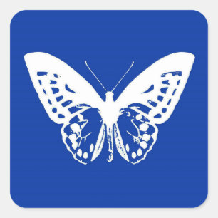 Sticker Carré Croquis papillon, bleu cobalt et blanc