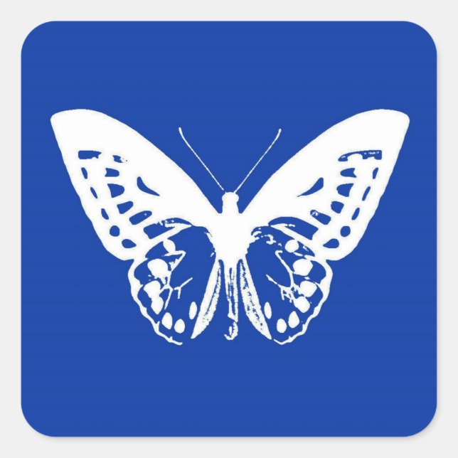 Sticker Carré Croquis papillon, bleu cobalt et blanc (Devant)