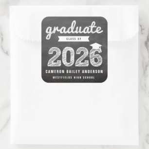 Sticker Carré Croquis sur tableau noir Diplômé Promotion 2026 Di
