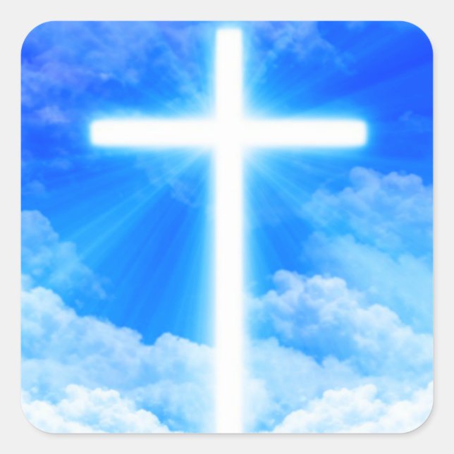 Sticker Carré Cross of Light Jesus Christ Customizable Christian (Devant)