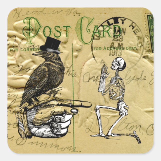Sticker Carré Crow et squelette (Devant)