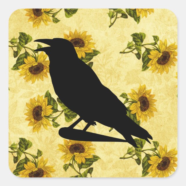 Sticker Carré Crow on Sunflowers (Devant)