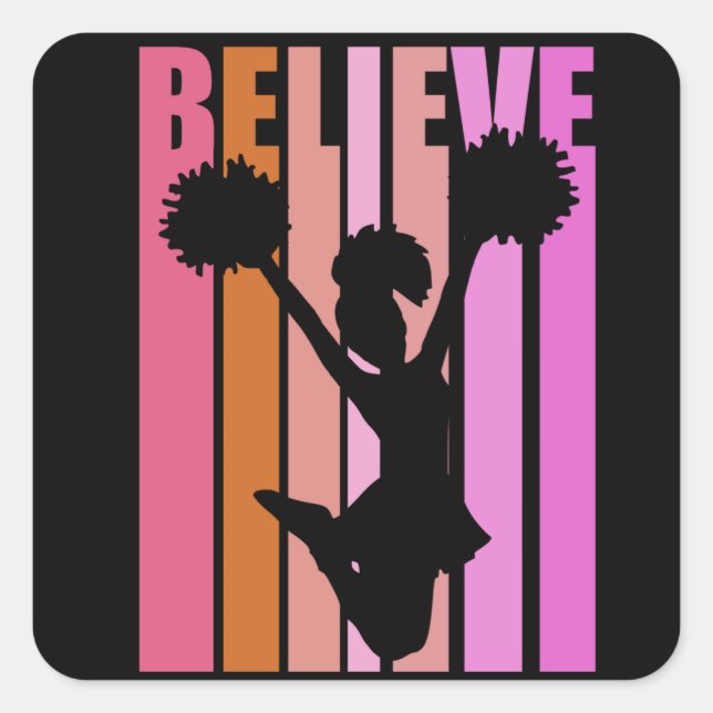 Sticker Carré Croyez Cheerleaders Cheerled Girls pom Poms (Devant)