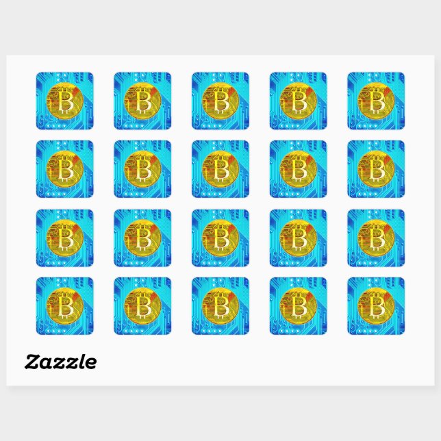 Sticker Carré Cryptomonnaie Bitcoin & Chip (Feuille)