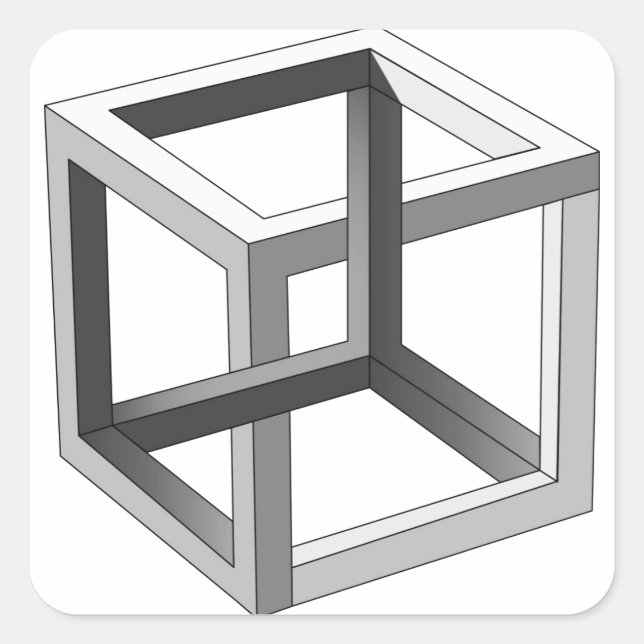 Sticker Carré Cube 3D noir et blanc, géométrique abstraite (Devant)