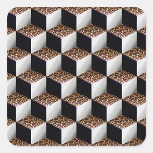 Sticker Carré Cubes d'apparence 3D Léopard Noir Blanc Ombré