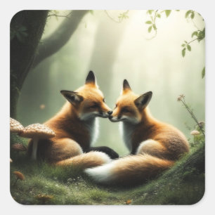 Sticker Carré Cuddle Fox dans la forêt de Misty