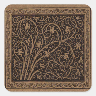 Sticker Carré Cuir à outils Brown Art Nouveau Floral