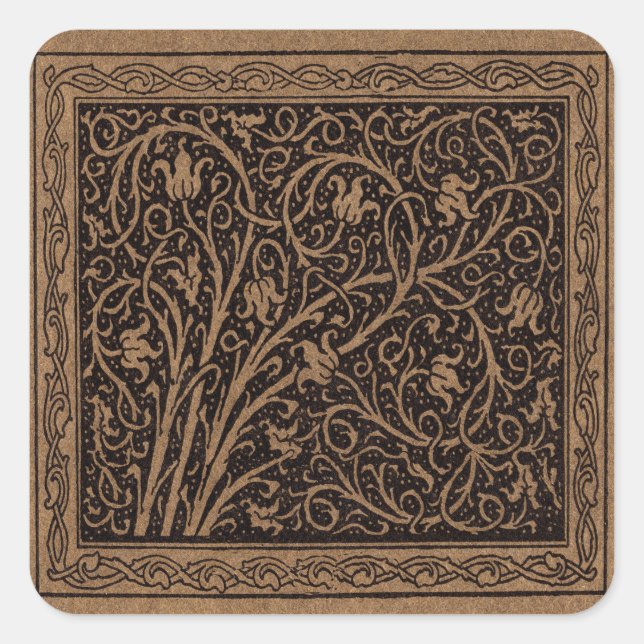 Sticker Carré Cuir à outils Brown Art Nouveau Floral (Devant)