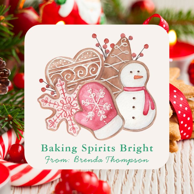 Sticker Carré Cuire au four les esprits lumineux Noël Cookie Fêt (Créateur téléchargé)
