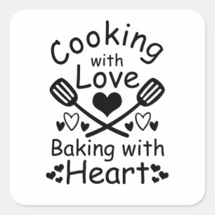 Sticker Carré Cuisine avec amour cuire avec coeur