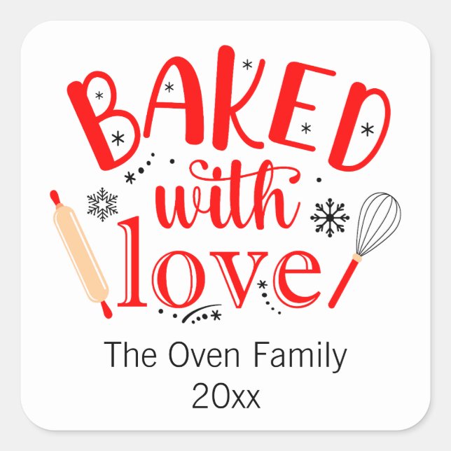 Sticker Carré Cuisiné avec Amour Red Holiday Modern (Devant)