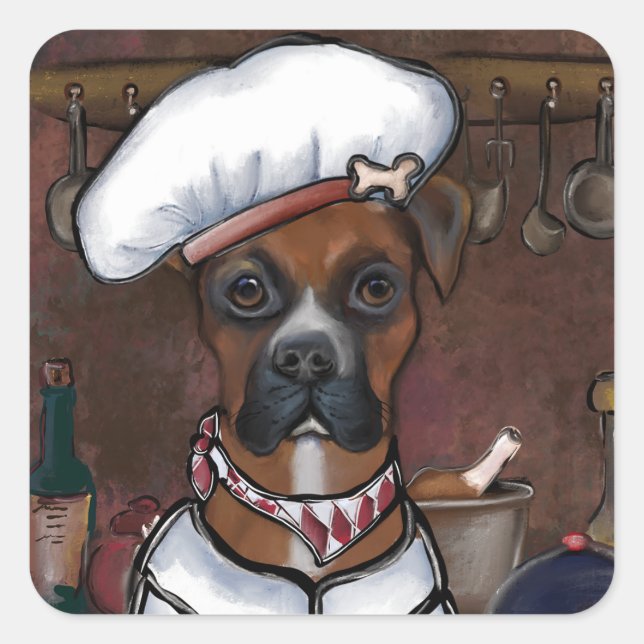 STICKER CARRÉ CUISINE DE CHIEN BOXER (Devant)