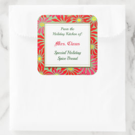 Sticker Carré Cuisine de vacances de Poinsettias rouges sur vert