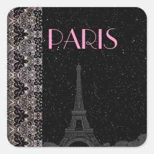 Sticker Carré Cuisine personnalisée Noir/Rose Minuit Étoiles Tou