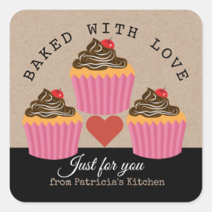 Sticker Carré Cuit Avec Des Cupcakes Amoureux Juste Pour Vous Pa