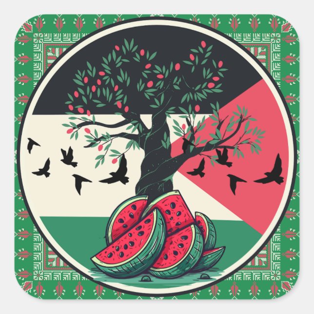 Sticker Carré culture palestienne | pastèque palestine, olive t (Devant)