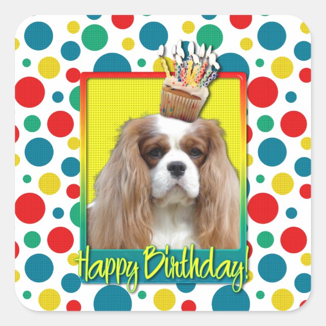 Sticker Carré Cupcake anniversaire - Cavalier - Blenheim (Devant)