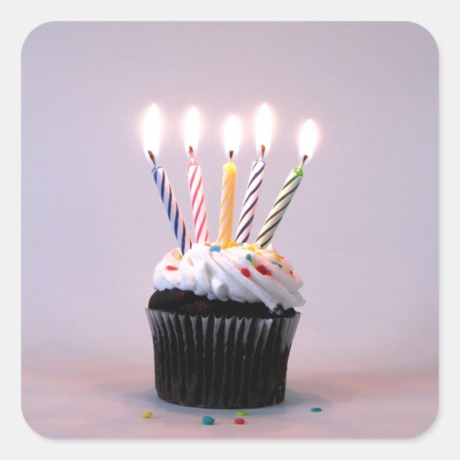 Sticker Carré Cupcake d'anniversaire avec bougies (Devant)