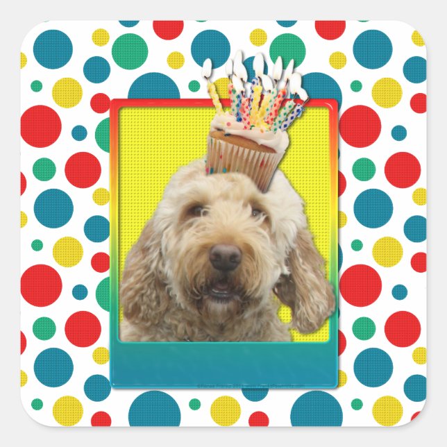 Sticker Carré Cupcake d'anniversaire - GoldenDoodle (Devant)
