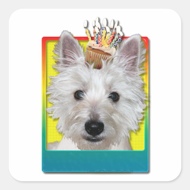 Sticker Carré Cupcake d'anniversaire - Westie - Tank (Devant)