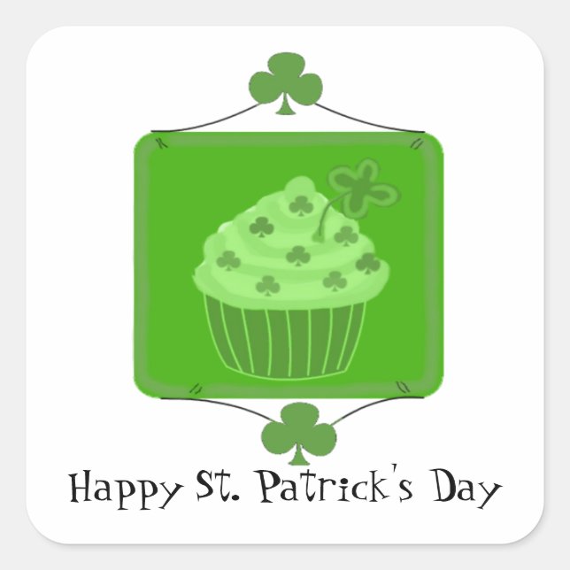 Sticker Carré Cupcake de la Saint Patrick (Devant)