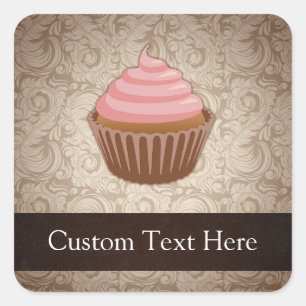 Sticker Carré Cupcake rose/Brown