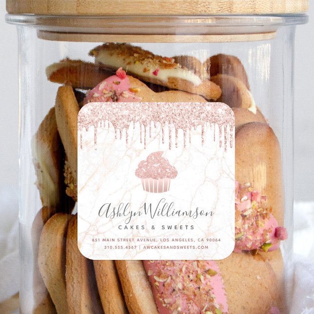 Sticker Carré Cupcake Rose Gold Parties scintillant Drives Marbl (Créateur téléchargé)