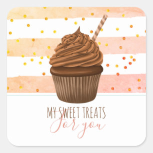 Sticker Carré Cupcake Watercolor Stripes Parties scintillant Mes