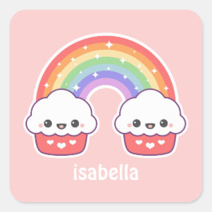 Sticker Carré Cupcakes à l'arc-en-ciel