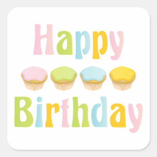 Sticker Carré Cupcakes de Joyeux Anniversaire