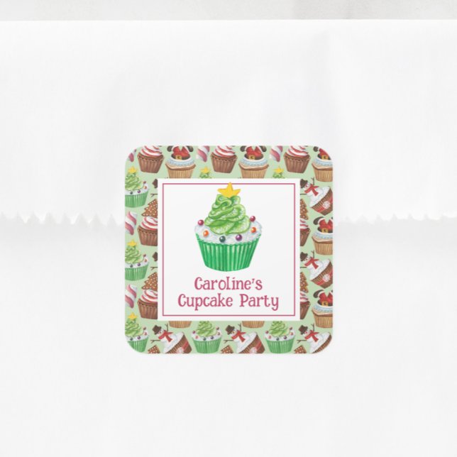 Sticker Carré Cupcakes de Noël Aquarelle (Créateur téléchargé)