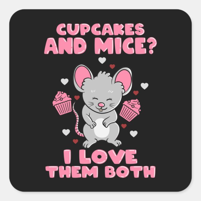 Sticker Carré Cupcakes et souris Je les aime tous les deux (Devant)