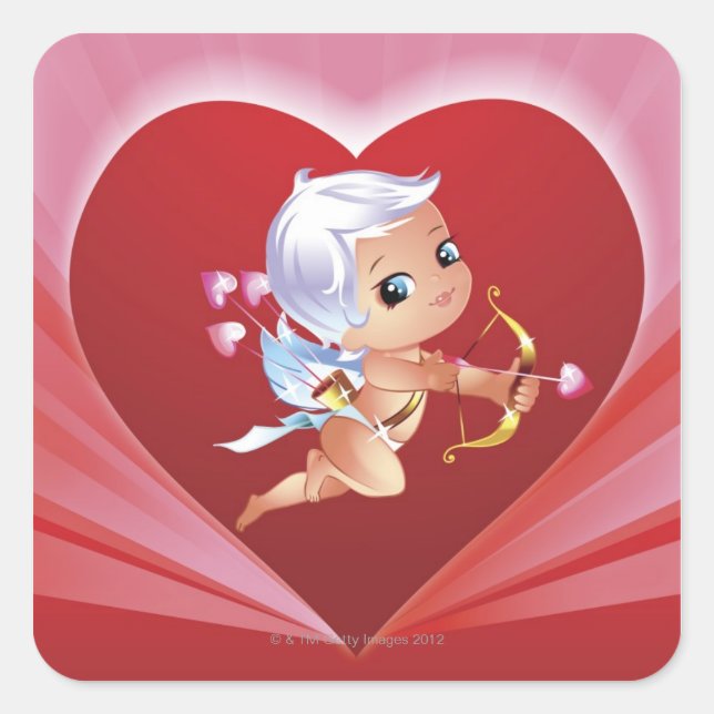 Sticker Carré Cupide avec arc et flèche (Devant)