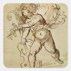 Sticker Carré Cupidon avec un violon par Domenico Campagnola