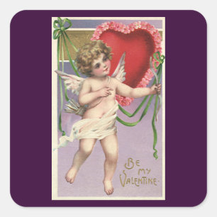 Sticker Carré Cupidon de la Saint-Valentin victorienne vintage a