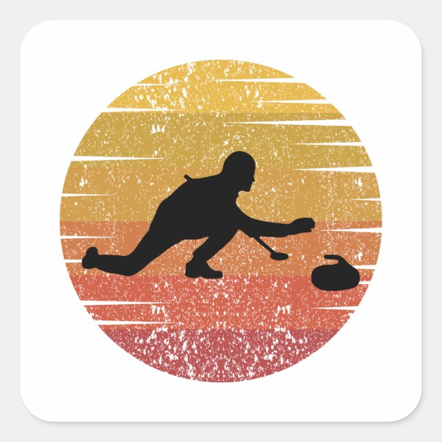 Sticker Carré Curling balayage hivernal sport de glace Rétro Vin (Devant)